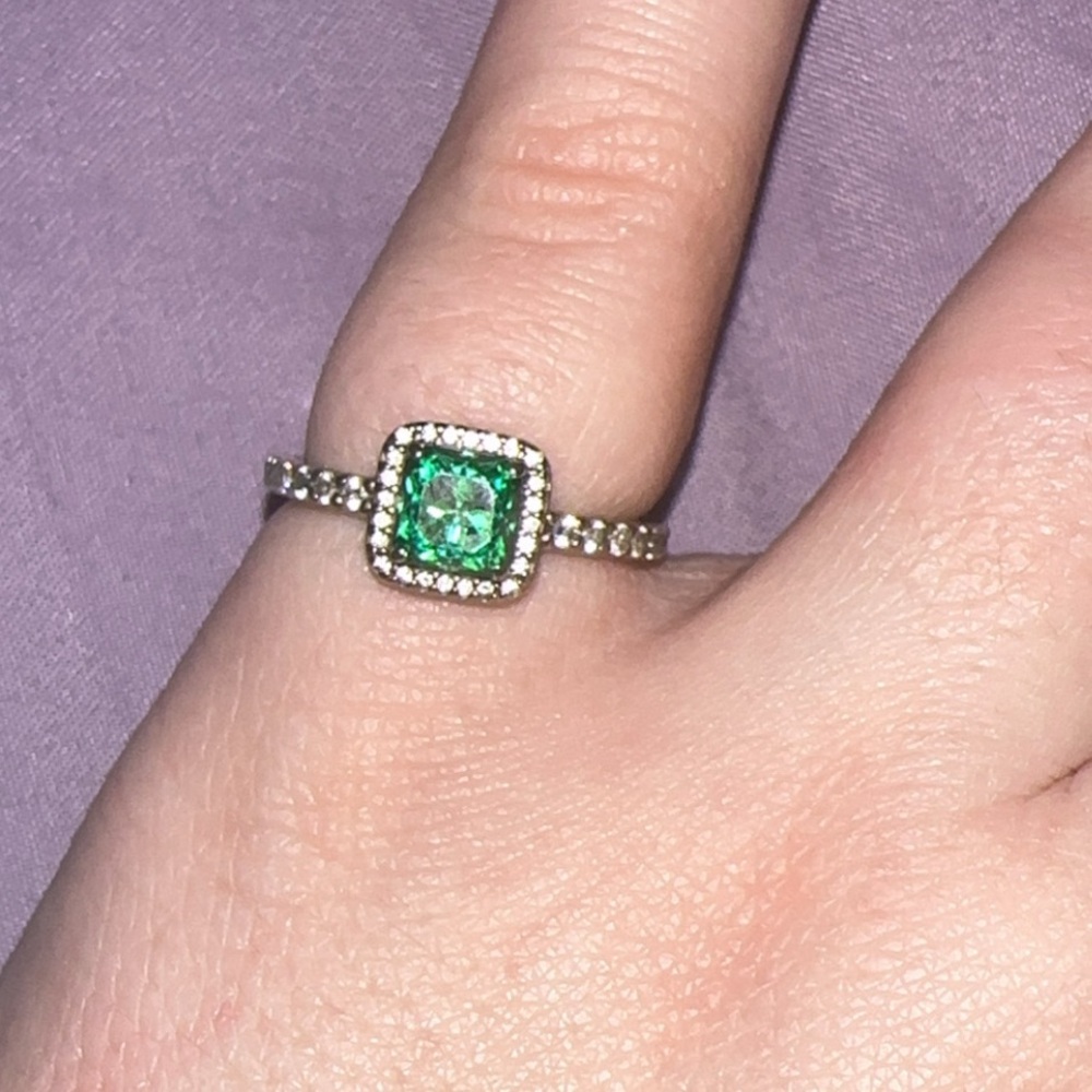 Pandora green square sparkle ring